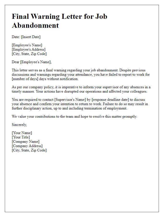 Letter template of final warning for job abandonment