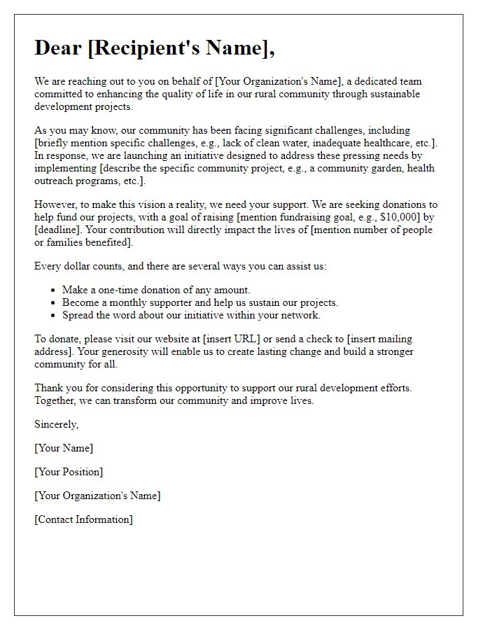 Letter template of Rural Development Fundraising Appeal for Community Projects