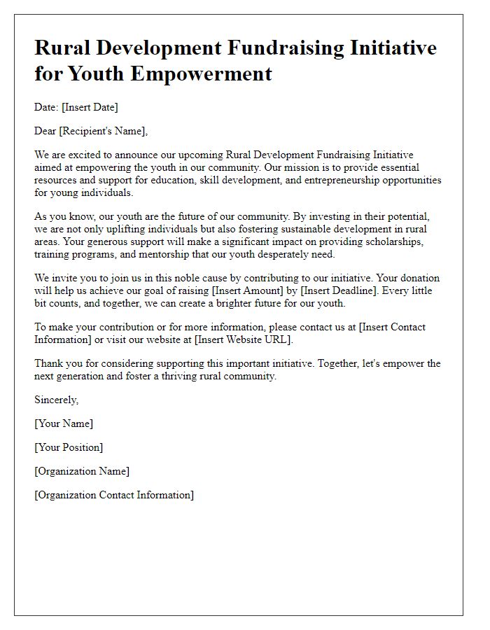 Letter template of Rural Development Fundraising Initiative for Youth Empowerment