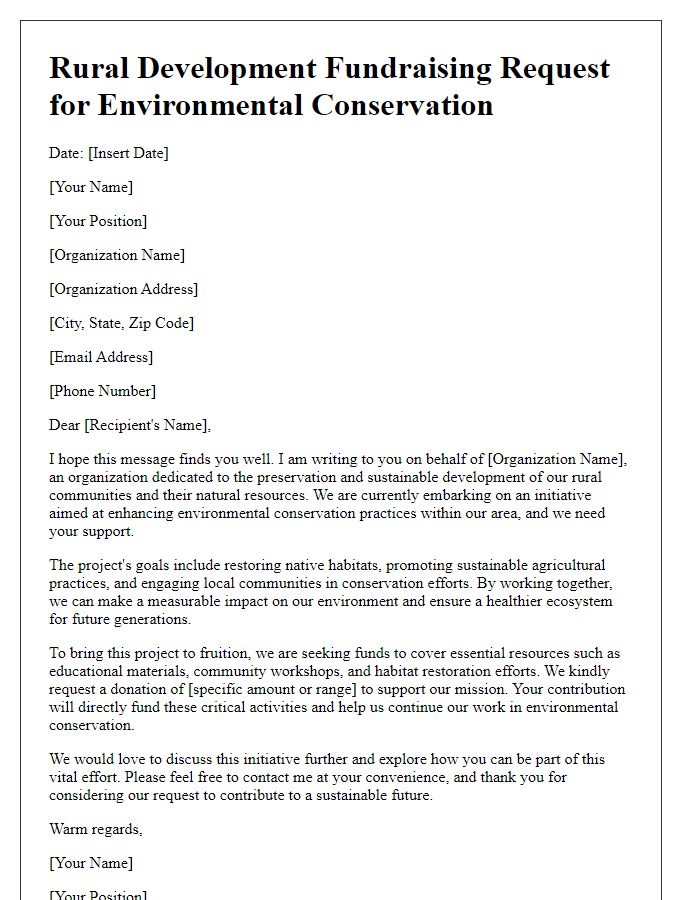 Letter template of Rural Development Fundraising Request for Environmental Conservation