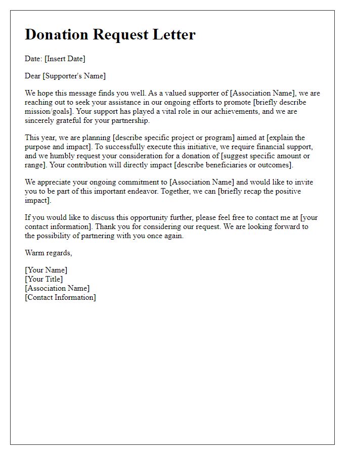 Letter template of donation request for professional association supporters.