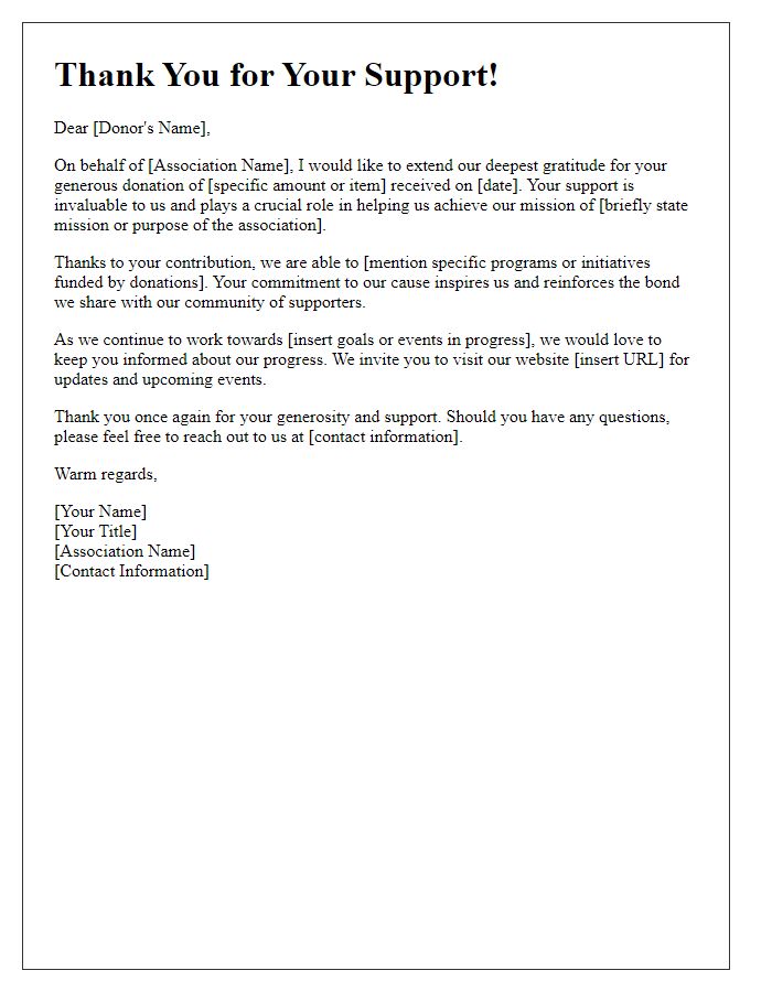 Letter template of follow-up thank you for donations to professional association supporters.