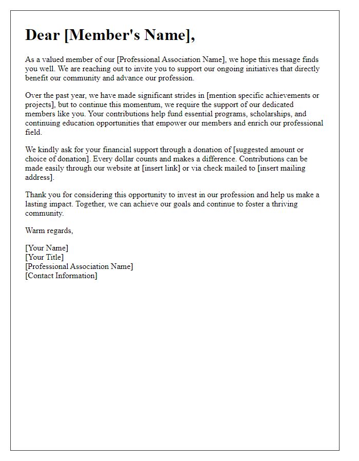 Letter template of fundraising appeal for professional association members.