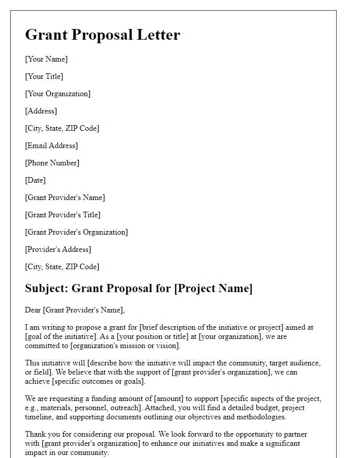 Letter template of grant proposal for professional association initiatives.