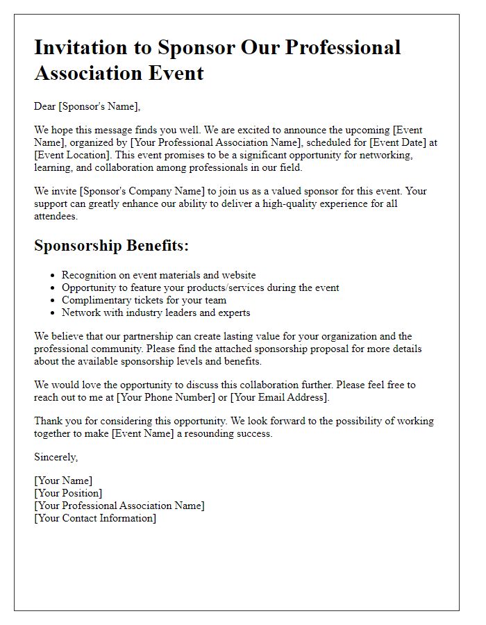 Letter template of sponsorship invitation for professional association events.