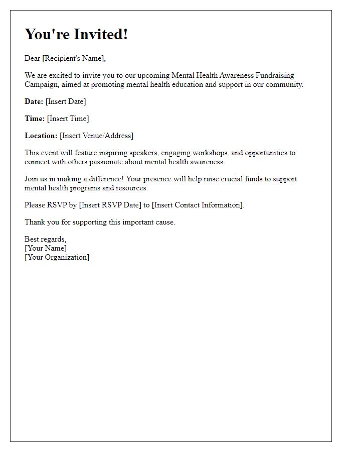 Letter template of event invitation for mental health awareness fundraising campaign.