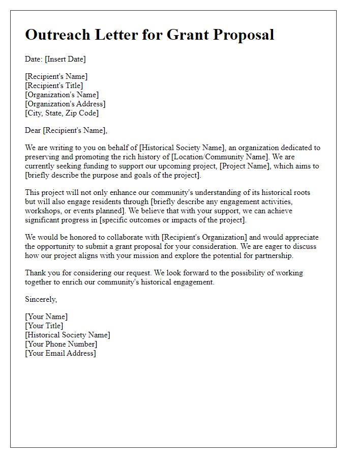 Letter template of outreach for historical society grant proposal.