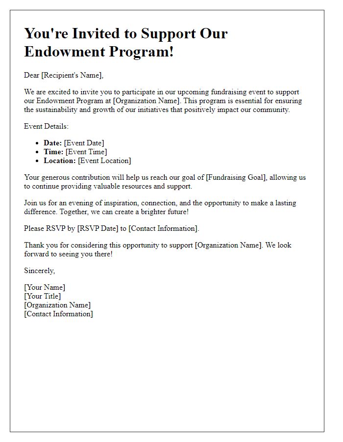 Letter template of Fundraising Invitation for Endowment Programs