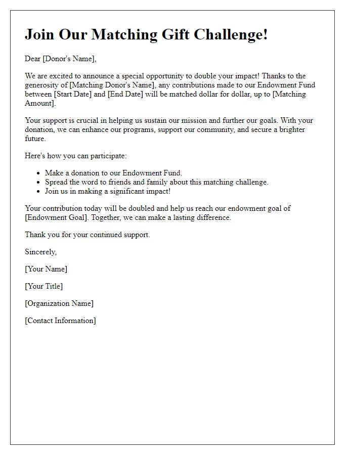 Letter template of Matching Gift Challenge for Endowment Fund