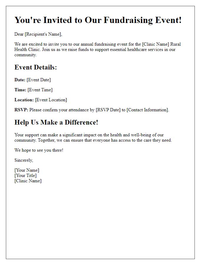 Letter template of event invitation for rural health clinic fundraising.