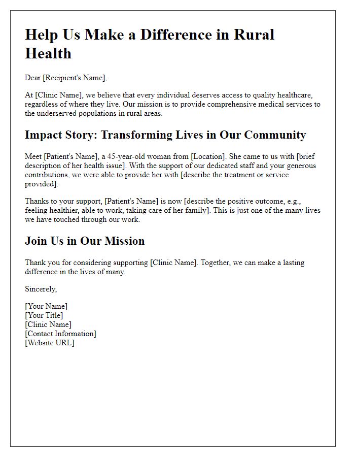 Letter template of impact story sharing for rural health clinic fundraising.