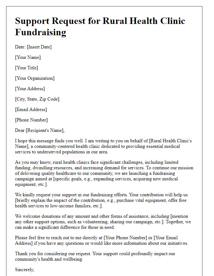 Letter template of support request for rural health clinic fundraising.