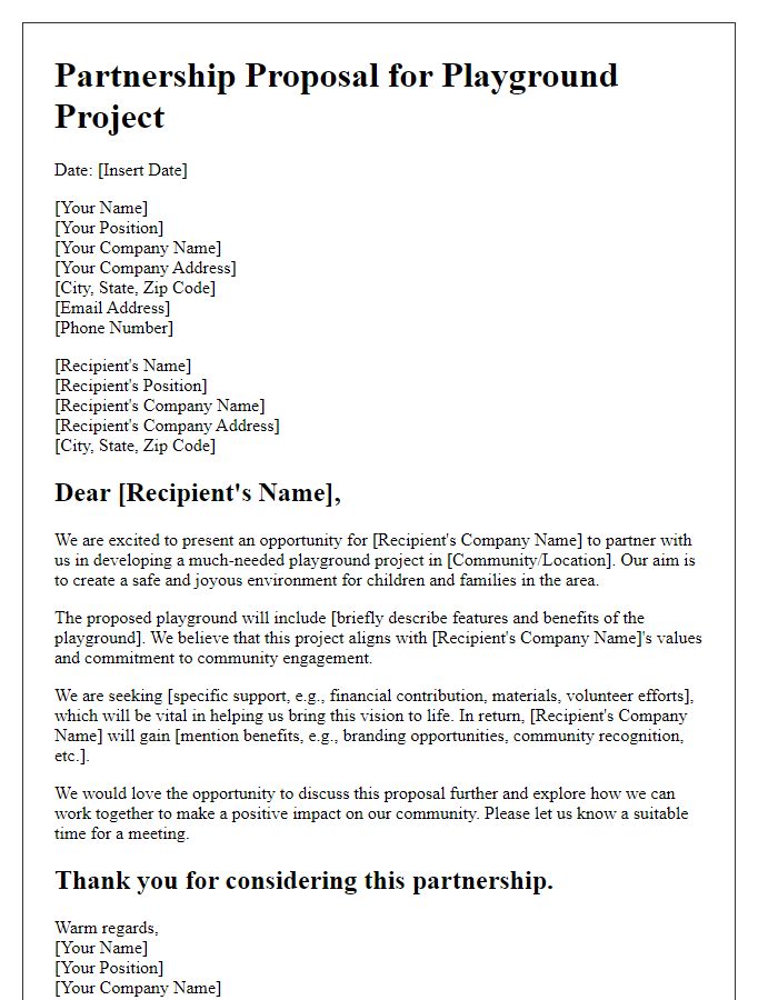 Letter template of corporate partnership proposal for playground project.