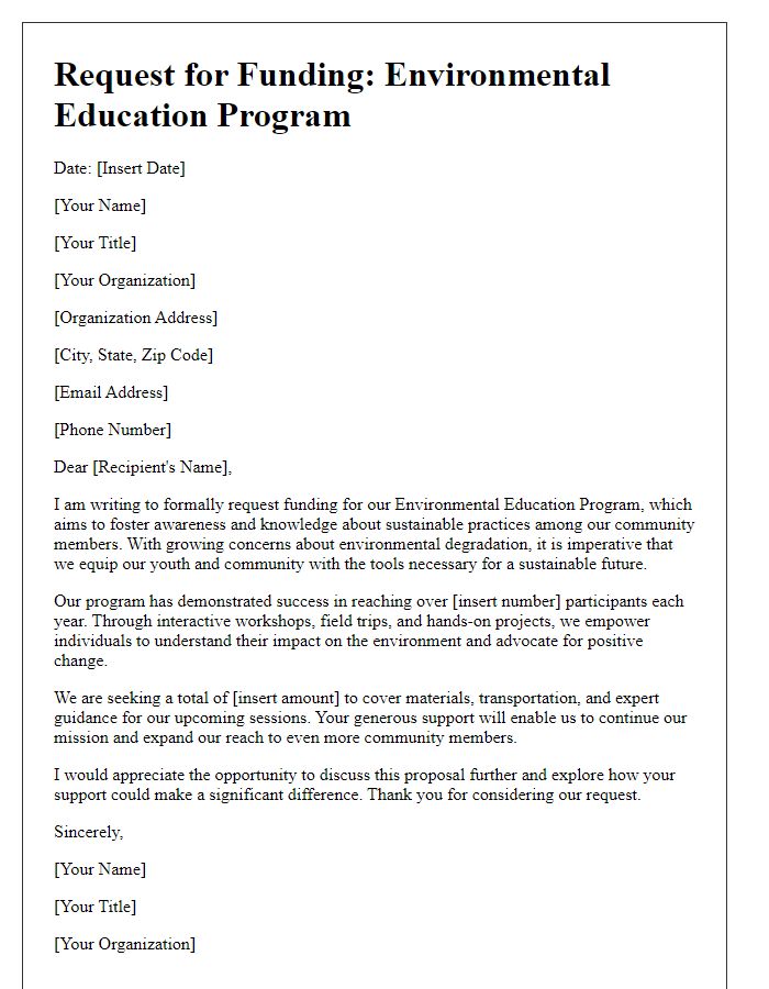 Letter template of appeal for environmental education program funding.