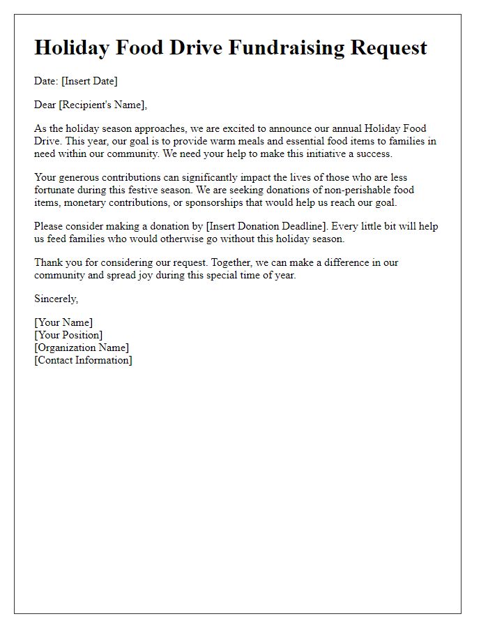 Letter template of Holiday Food Drive Fundraising Request