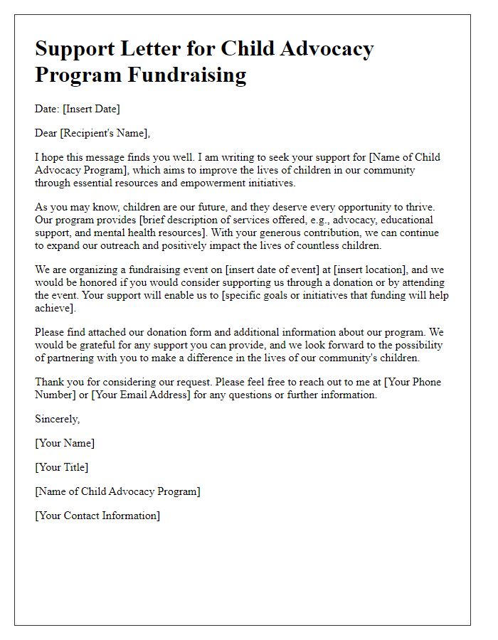 Letter template of support for child advocacy program fundraising.