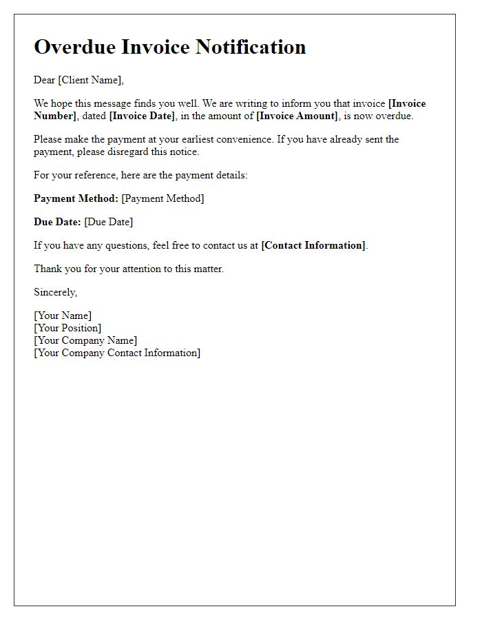Letter template of overdue invoice notification