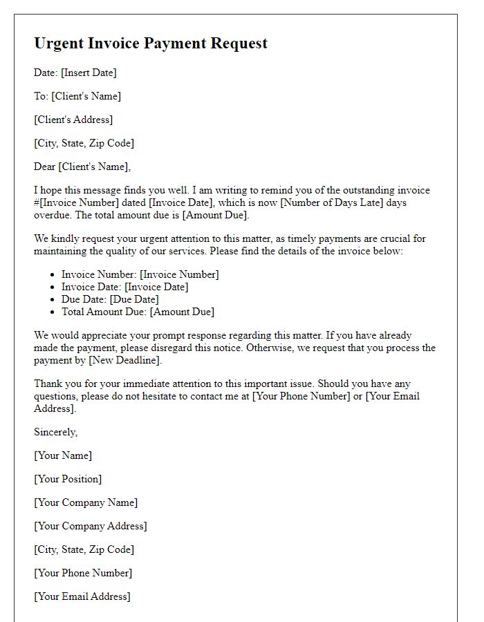 Letter template of urgent invoice payment request