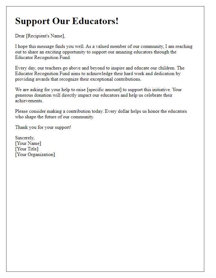 Letter template of Educator Recognition Fundraising Letter