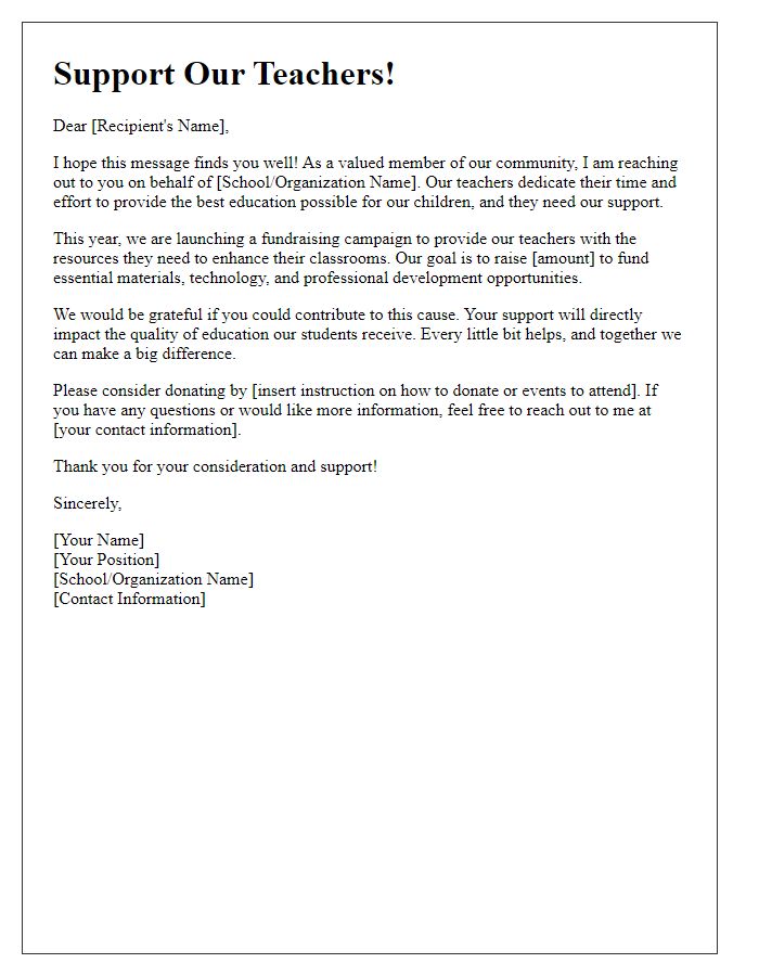 Letter template of Teacher Supporter Fundraising Letter