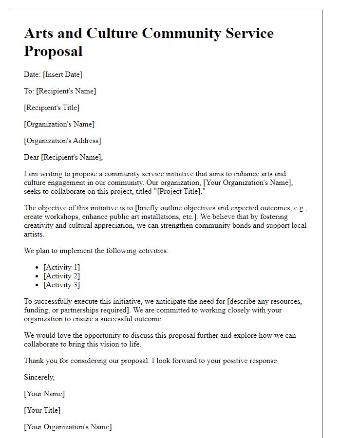 Letter template of arts and culture community service proposal