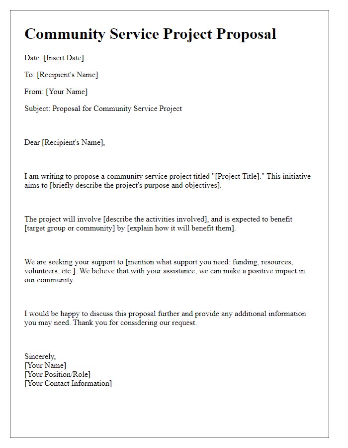 Letter template of community service project proposal