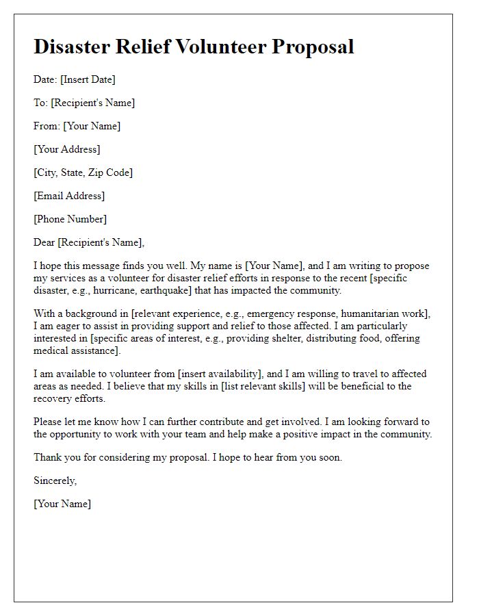 Letter template of disaster relief volunteer proposal