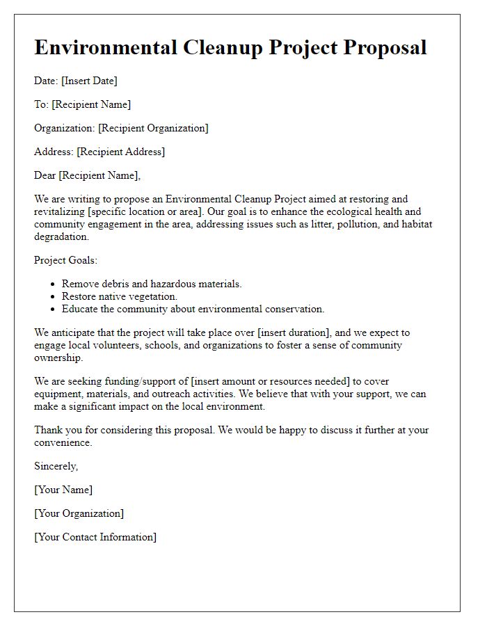 Letter template of environmental cleanup project proposal