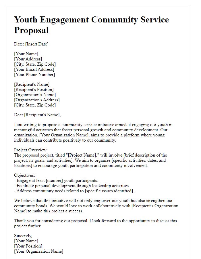 Letter template of youth engagement community service proposal