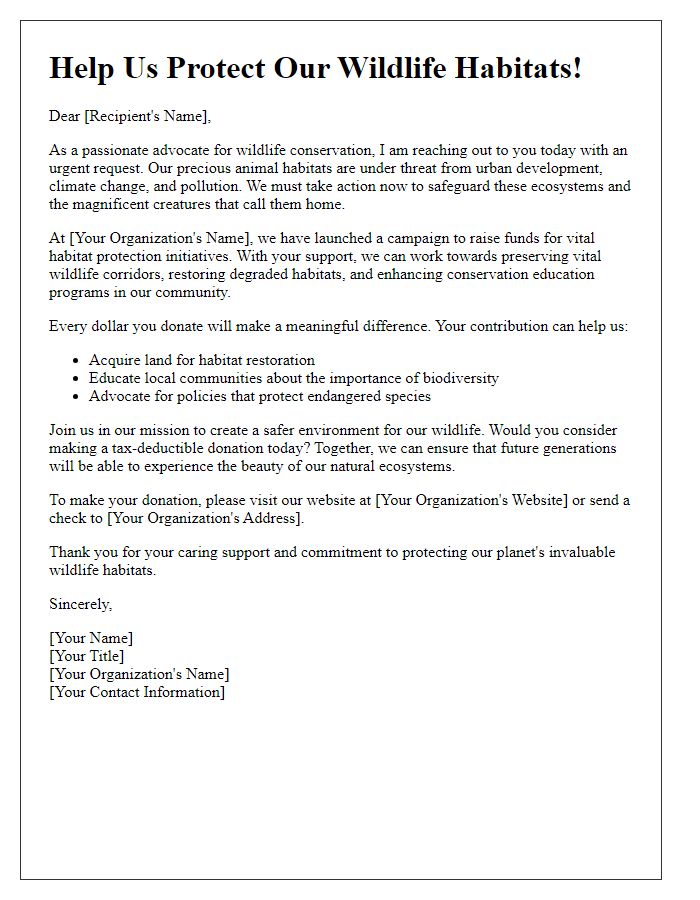 Letter template of animal habitat protection fundraising letter.