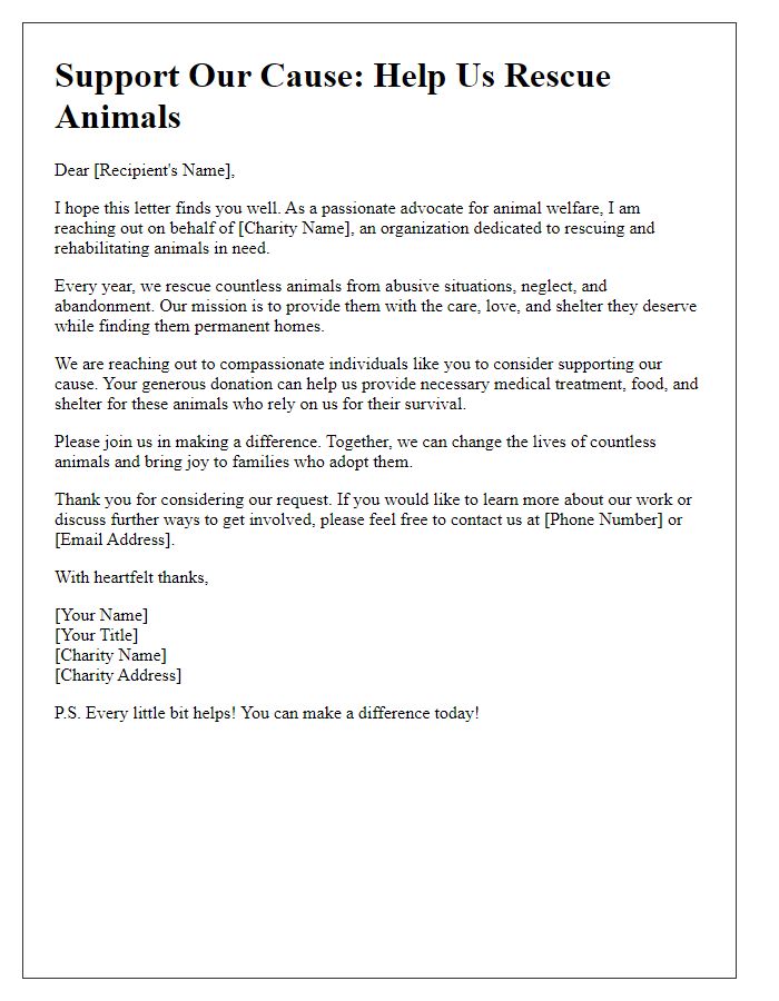 Letter template of animal rescue charity support letter.