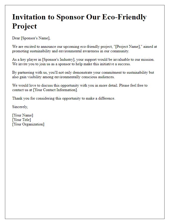 Letter template of eco-friendly project sponsorship invitation.