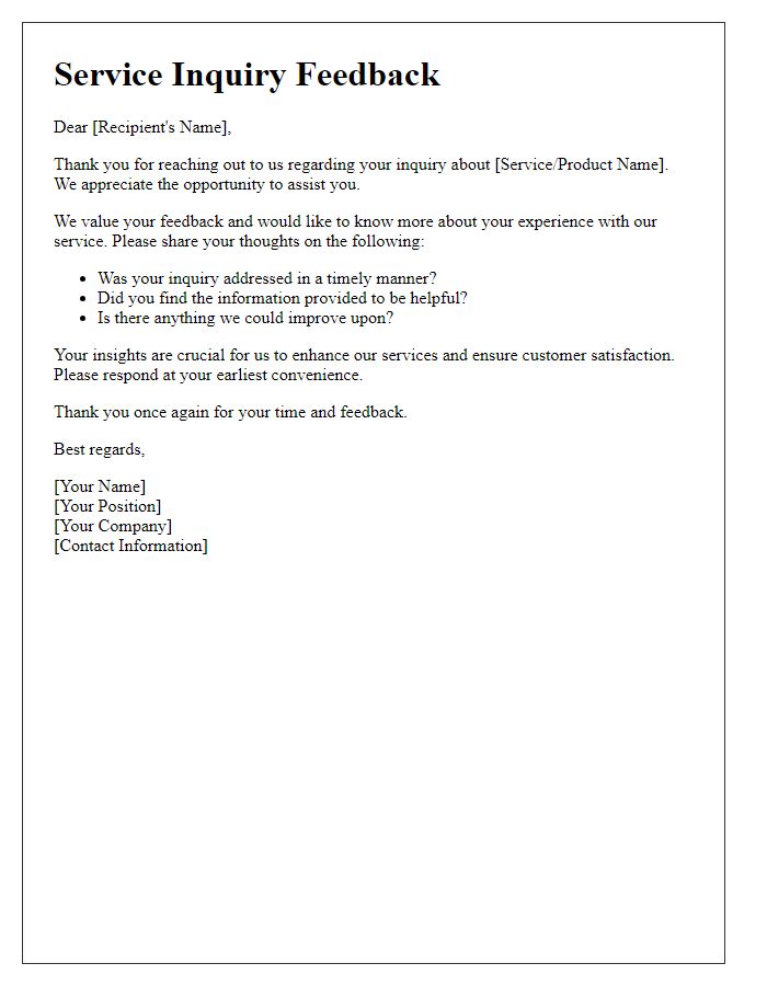 Letter template of service inquiry feedback