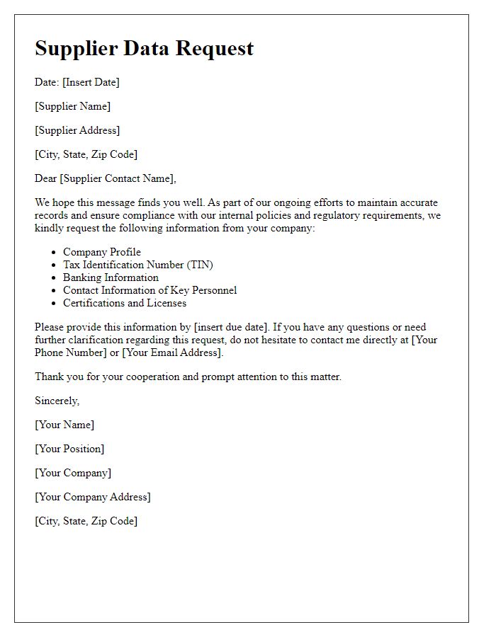 Letter template of supplier data request