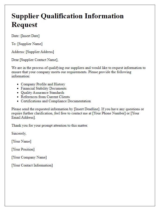 Letter template of supplier qualification information request