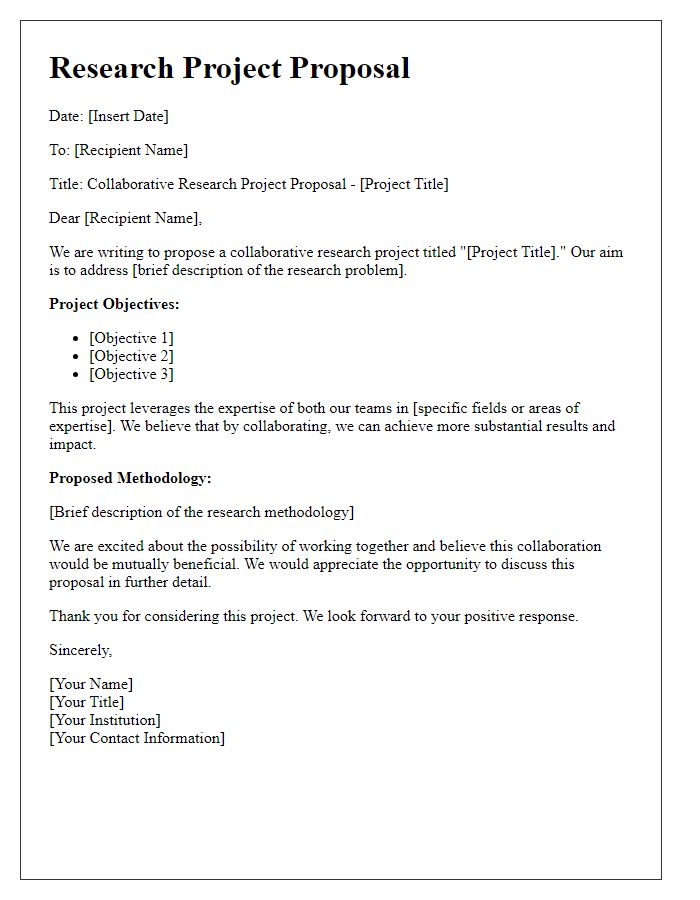 Letter template of a collaborative research project proposal