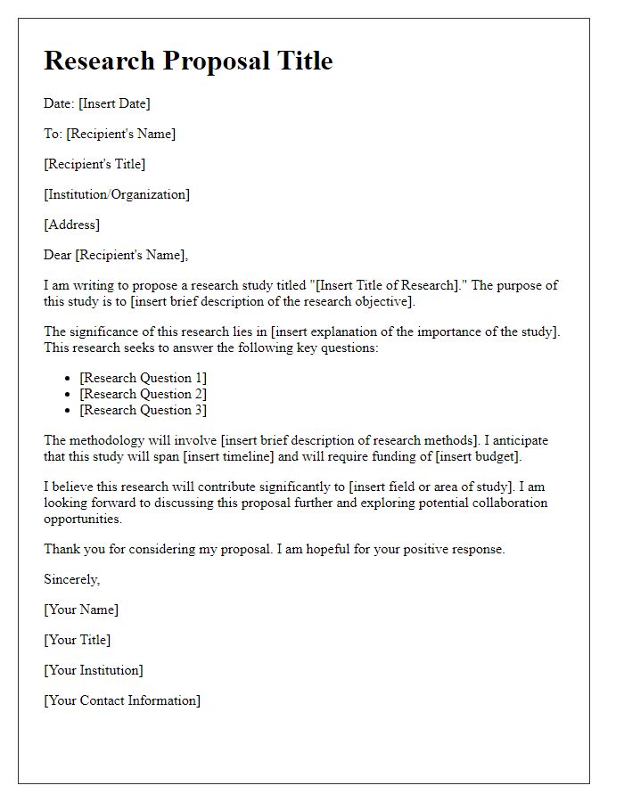 Letter template of a formal academic research proposal