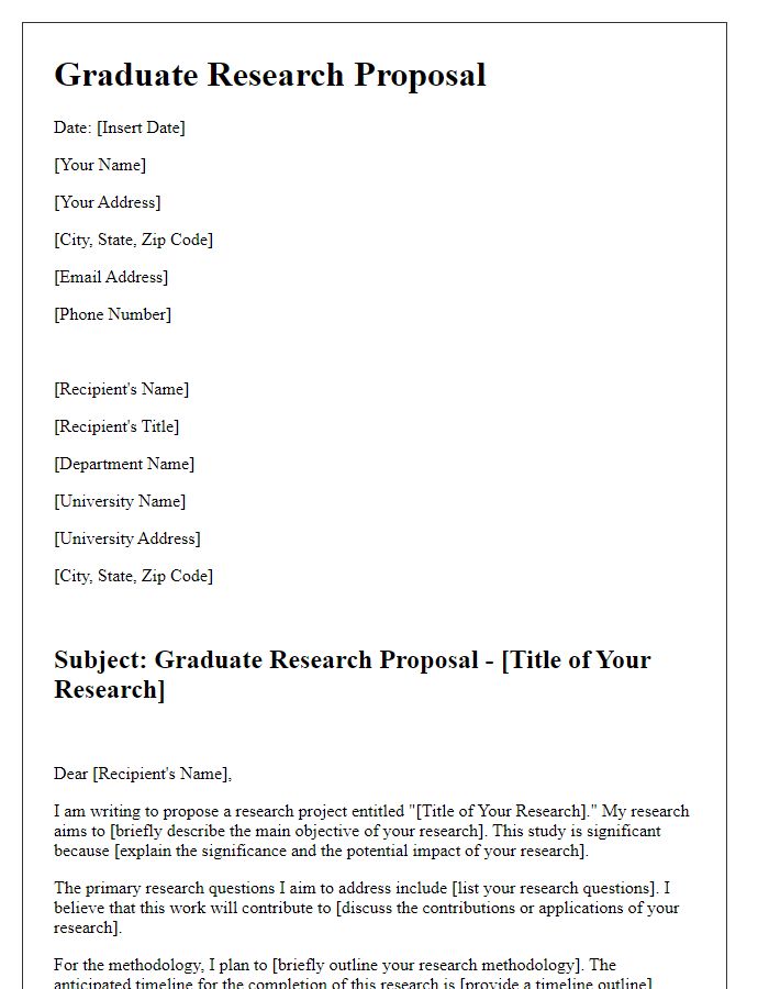 Letter template of a graduate research proposal