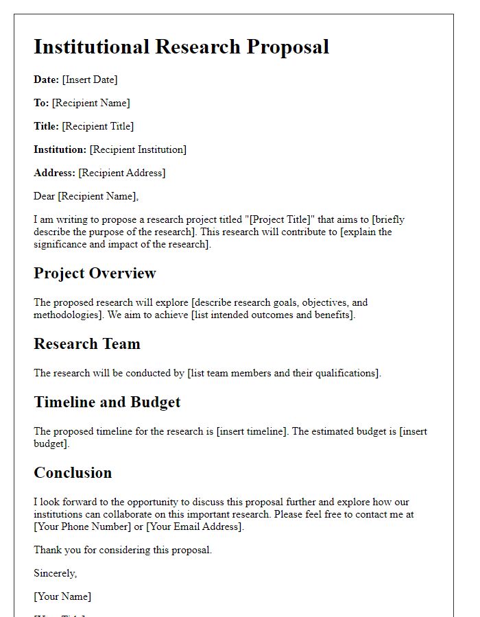 Letter template of an institutional research proposal