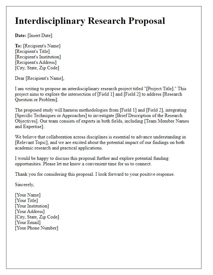 Letter template of an interdisciplinary research proposal