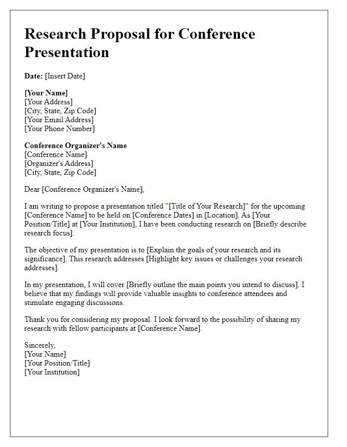 Letter template of a research proposal for a conference presentation