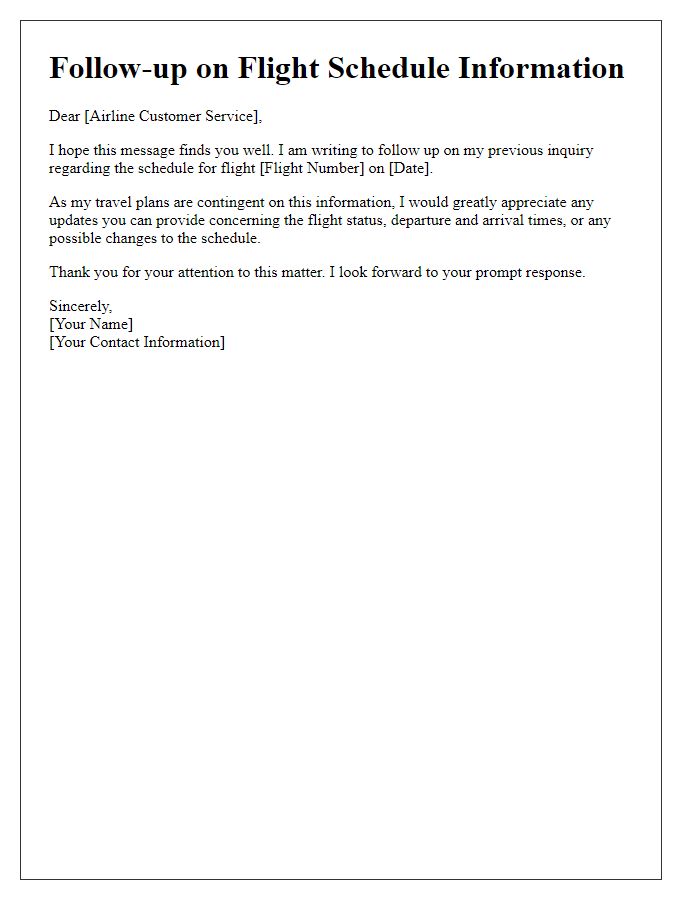 Letter template of follow-up on flight schedule information