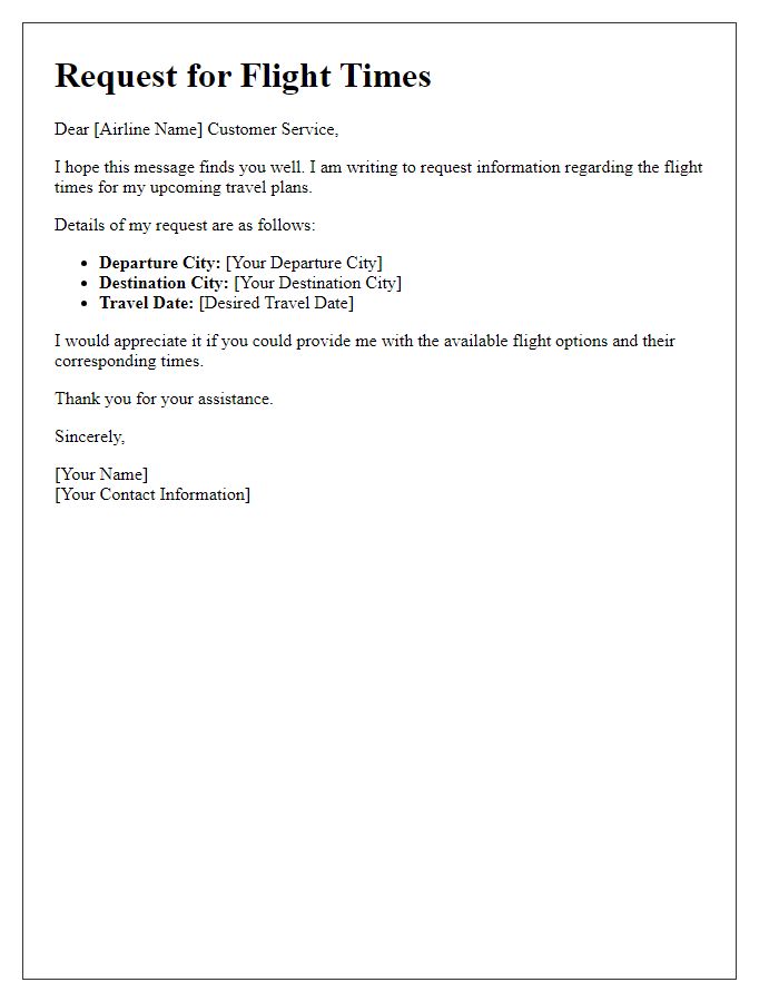 Letter template of request for flight times