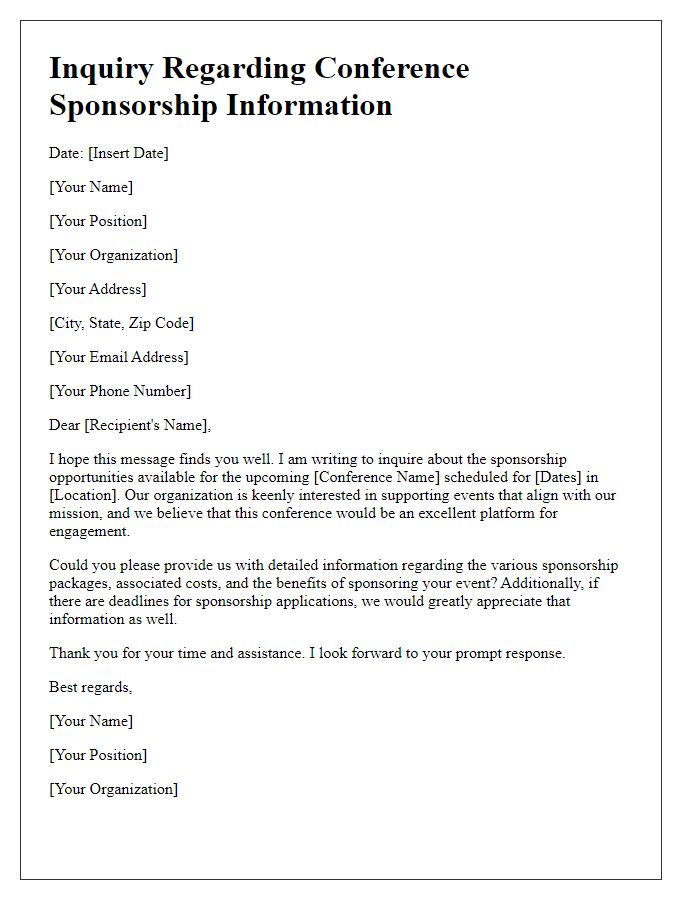 Letter template of Inquiry Regarding Conference Sponsorship Information