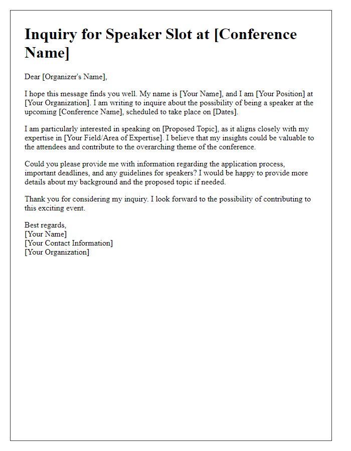 Letter template of Inquiry for Speaker Slot at Conference