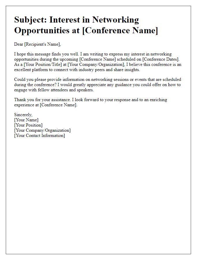 Letter template of Interest in Networking Opportunities at Conference