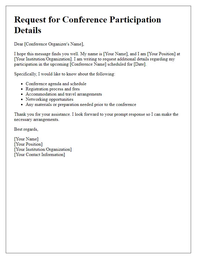 Letter template of Request for Conference Participation Details