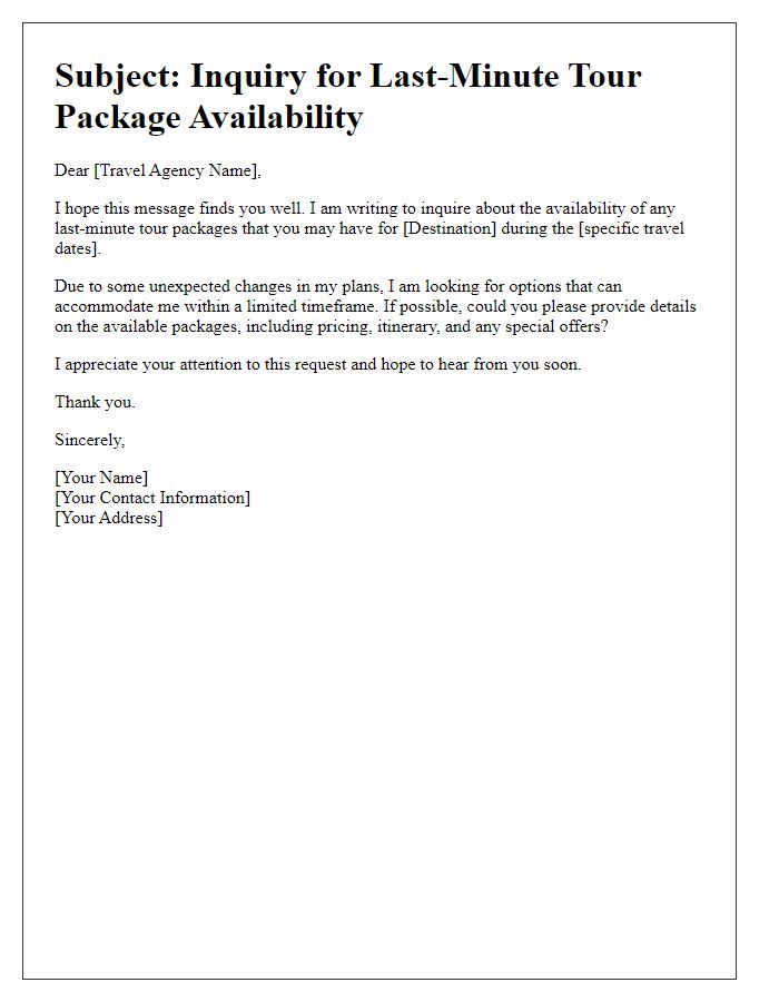 Letter template of demand for last-minute tour package availability