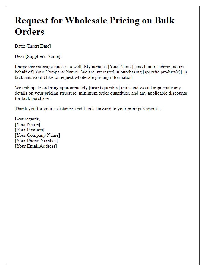 Letter template of request for wholesale pricing on bulk orders.