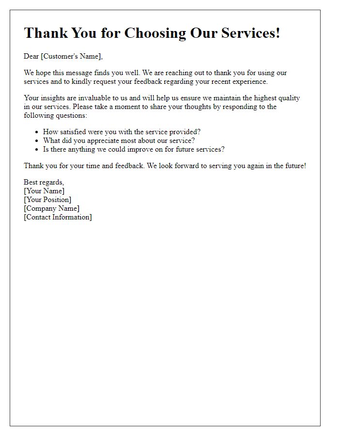 Letter template of post-service feedback request for quality assurance.